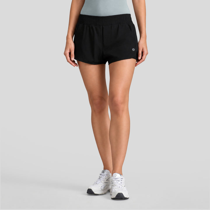 Short deportivo 2 en 1 negro para mujer, cintura elástica y bolsillos