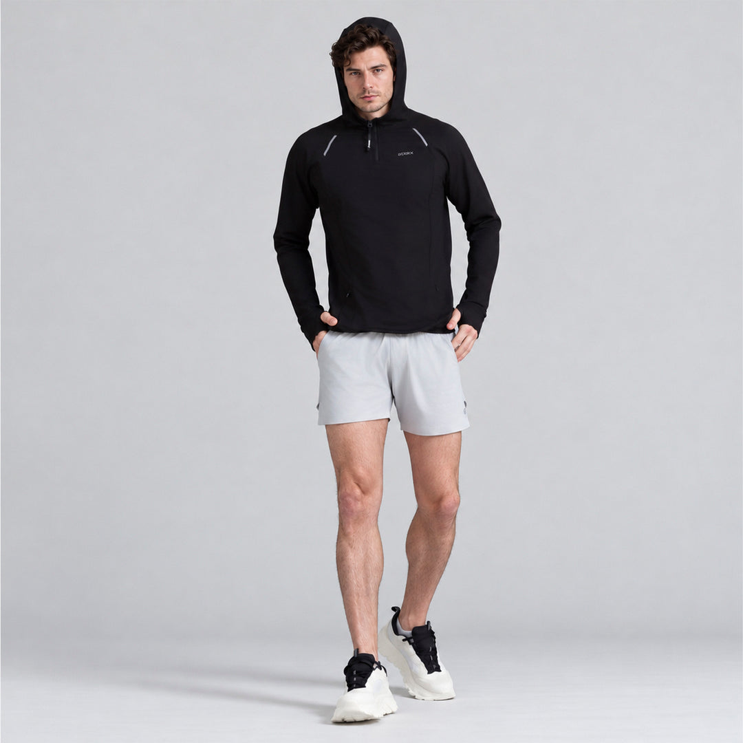 Sudadera deportiva negra con capucha ajustable y bolsillos canguro