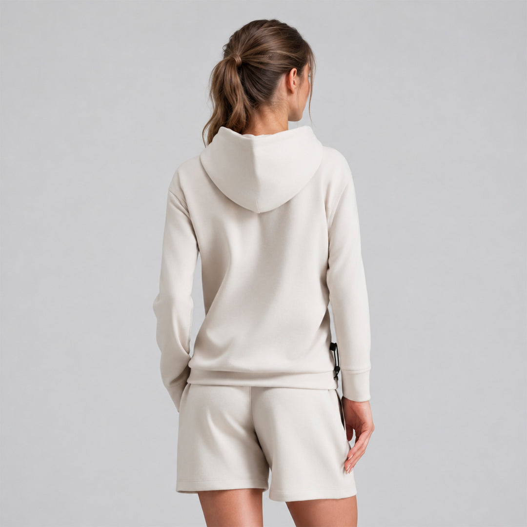 Sudadera con gorro beige para mujer, vista trasera