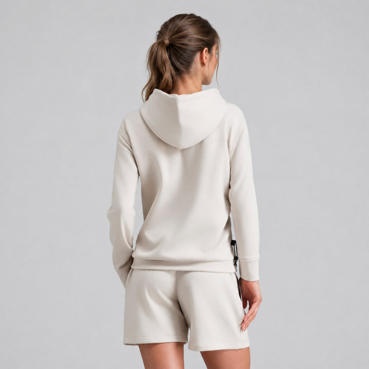 Sudadera con gorro beige para mujer, vista trasera