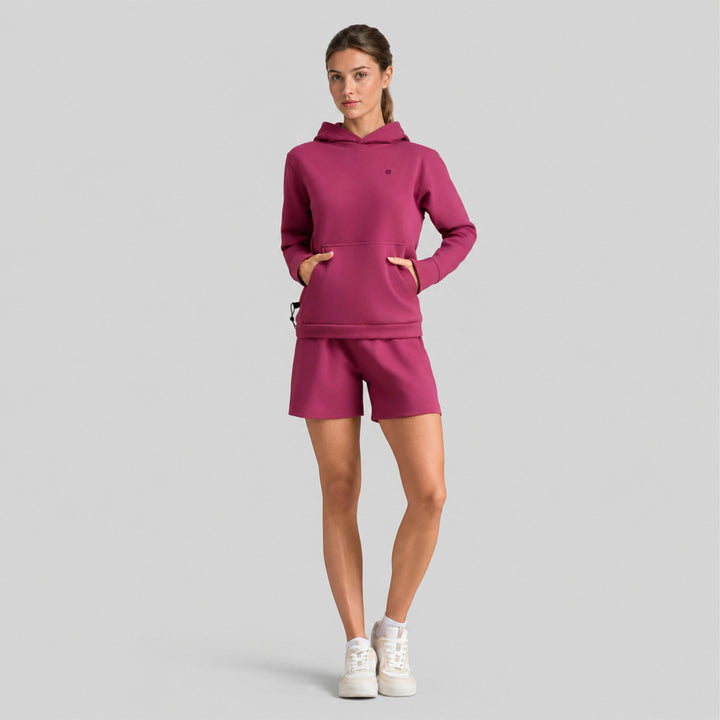 Sudadera con gorro granate y short a juego, bolsillo tipo canguro