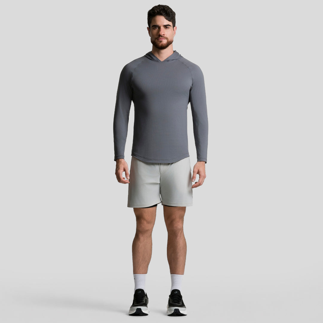 Playera deportiva de manga larga con capucha gris oscuro, hombre, ATLEKX
