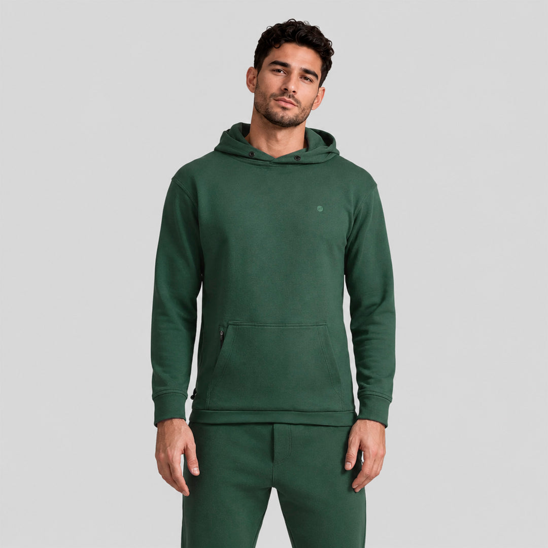 Sudadera deportiva con gorro y bolsillo canguro, verde oscuro, para hombre
