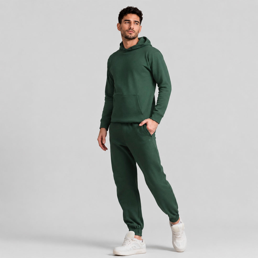 Sudadera deportiva con gorro, verde oscuro, vista de cuerpo completo