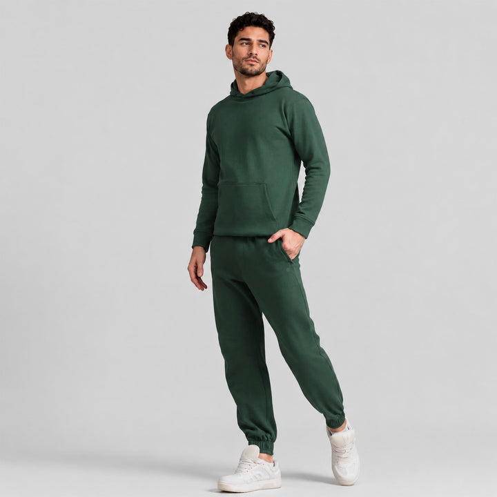 Sudadera deportiva con gorro, verde oscuro, vista de cuerpo completo