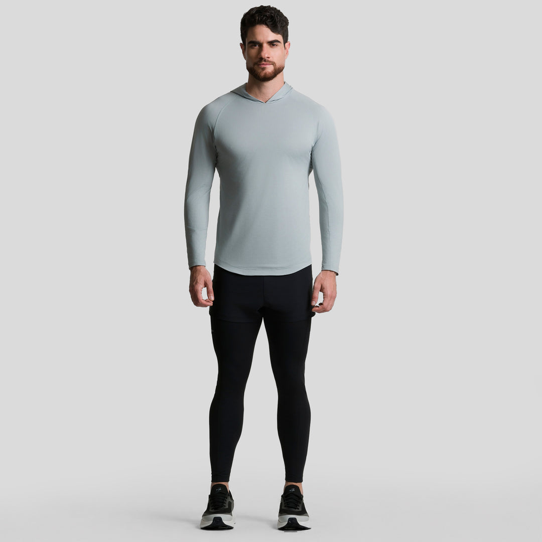 Playera deportiva de manga larga con capucha, azul claro, para hombre