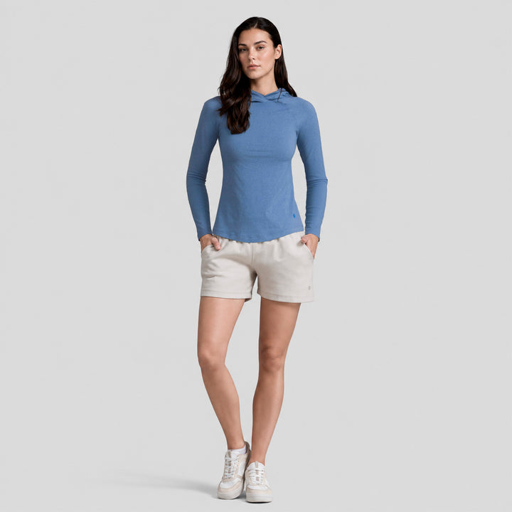 Sudadera deportiva ligera con capucha, azul acero, manga larga
