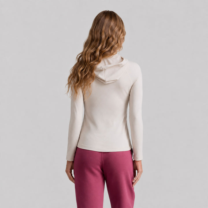 Sudadera deportiva ligera beige con capucha, vista trasera