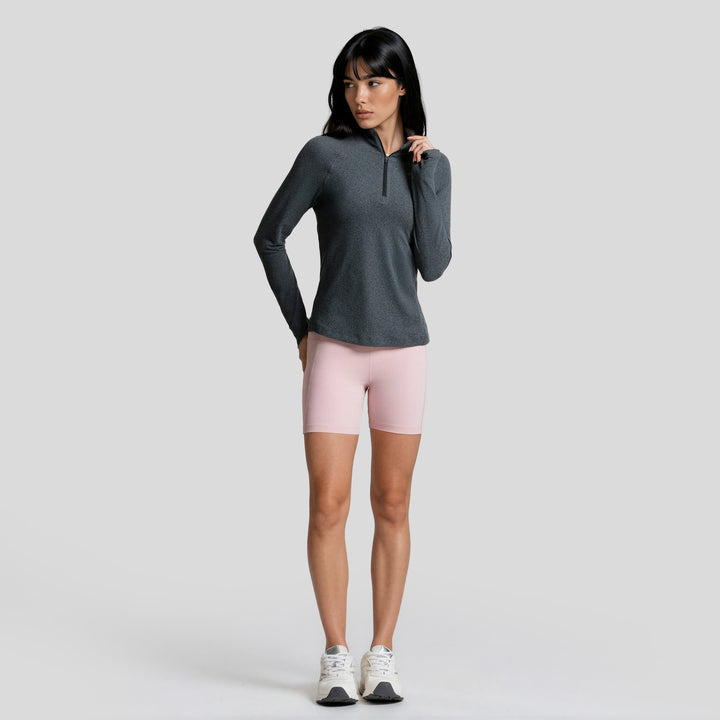 Sudadera deportiva gris con cremallera 1/2 y cuello alto, manga larga