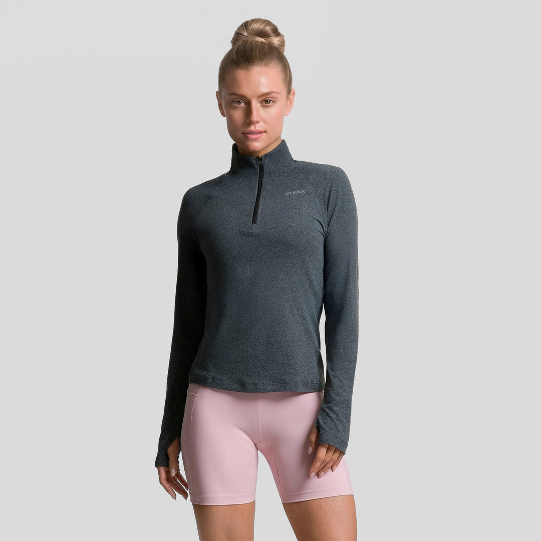 Sudadera deportiva mujer gris oscuro con cremallera media y ajuste entallado