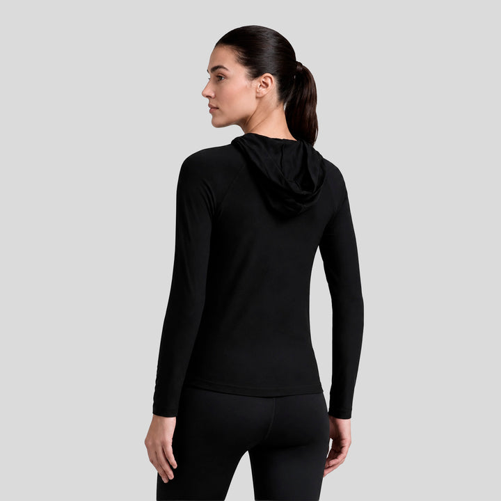 Sudadera deportiva ligera negra con capucha, vista trasera