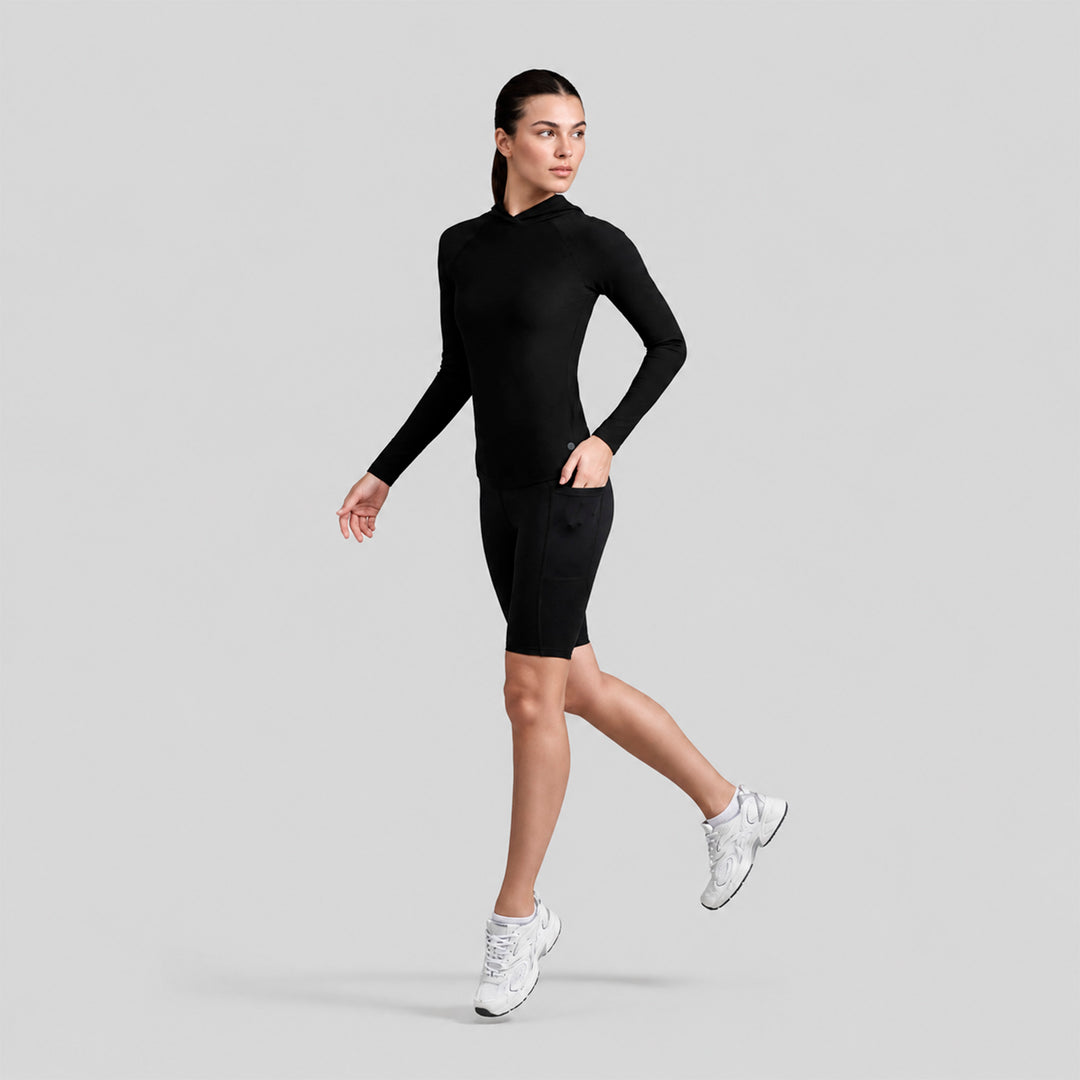 Sudadera deportiva ligera con capucha y mangas largas, color negro