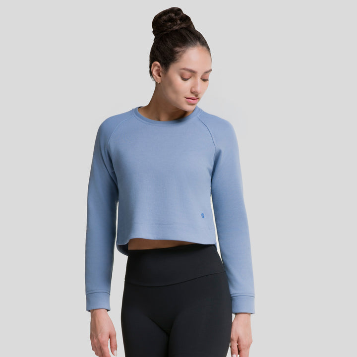 Sudadera corta azul Zeal de mujer con cuello redondo y dobladillo corto