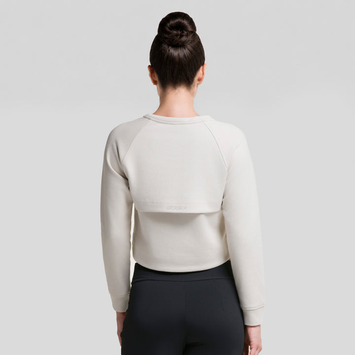Sudadera corta beige Parchment de mujer con panel trasero liso y logo discreto