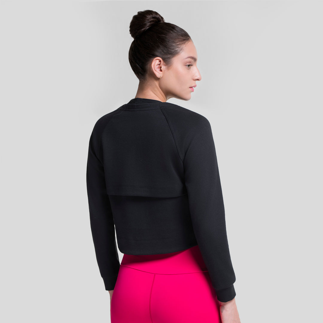 Sudadera corta negra Panther de mujer con espalda lisa y puños acanalados