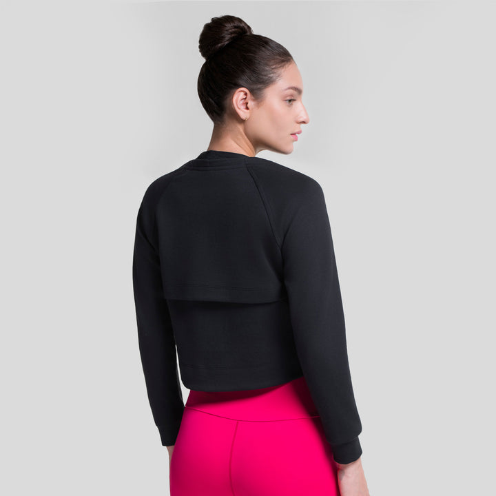 Sudadera corta negra Panther de mujer con espalda lisa y puños acanalados