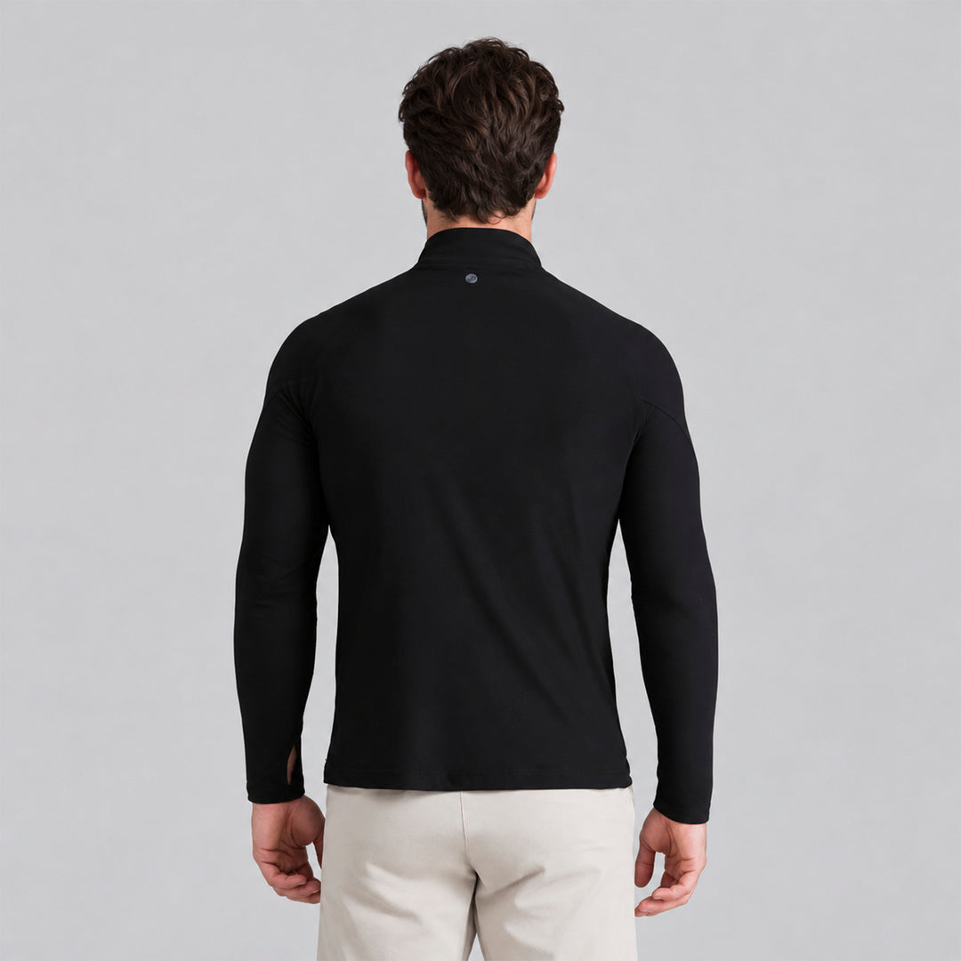 Sudadera deportiva negra hombre con cremallera media, vista trasera