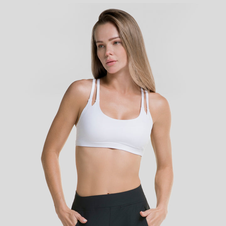 Top deportivo de tirantes para mujer blanco con tiras ajustables y escote redondo