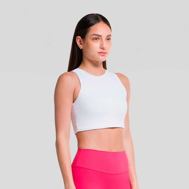 Top deportivo sin mangas mujer blanco con cuello redondo