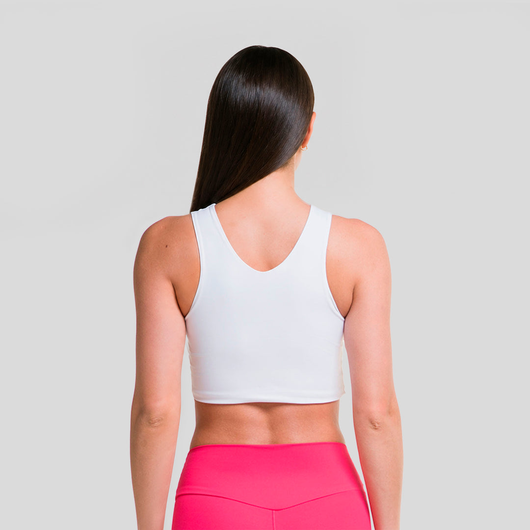Top deportivo sin mangas mujer color blanco, espalda en V