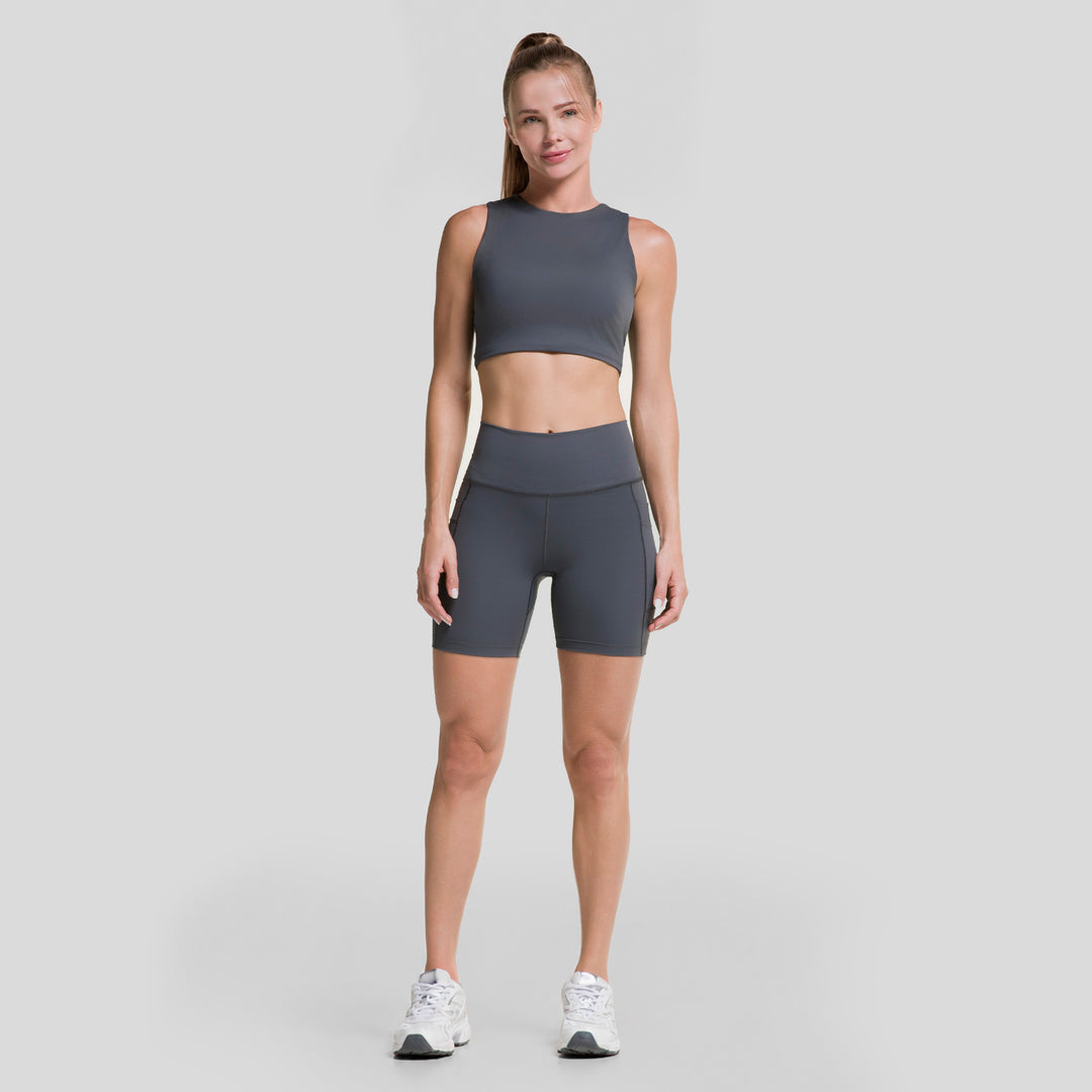 Top deportivo sin mangas mujer gris oscuro, diseño ajustado