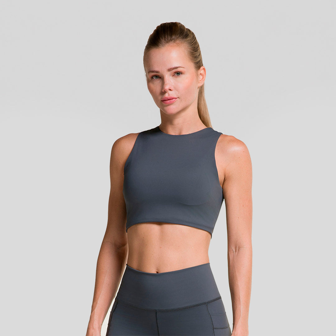 Top deportivo sin mangas mujer gris oscuro, ajuste firme