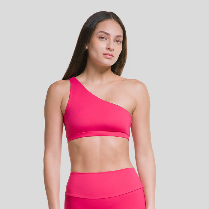 Top deportivo asimétrico de mujer ATLEKX, magenta, diseño de un solo hombro