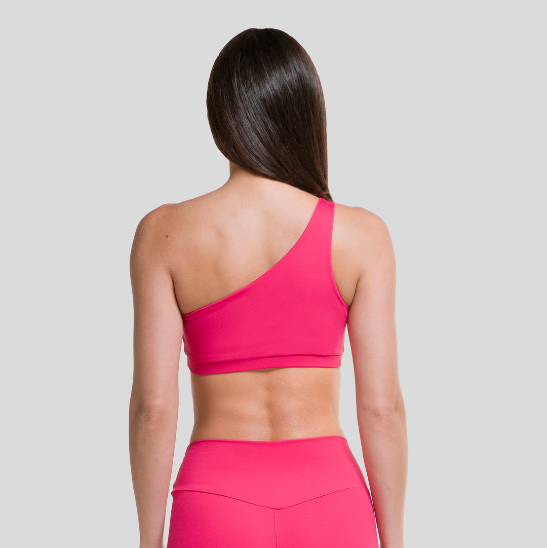 Top deportivo asimétrico de mujer ATLEKX, magenta, espalda con tirante único