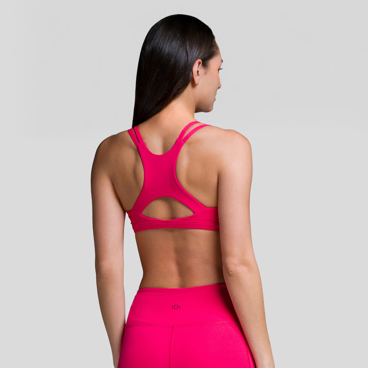 Top deportivo de tirantes mujer magenta, espalda con abertura y tiras en cruz