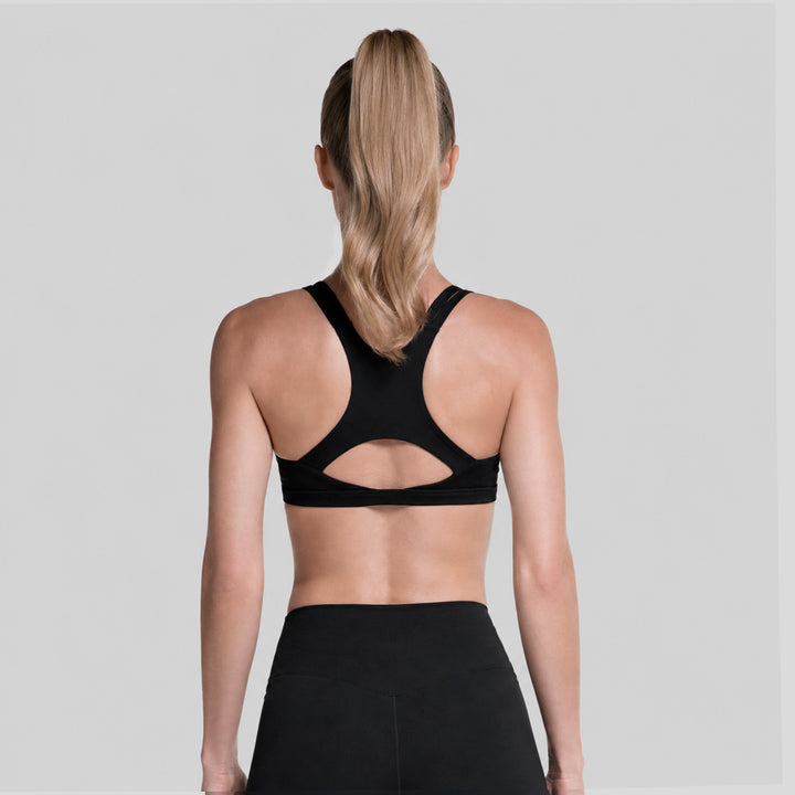 Top deportivo de tirantes para mujer negro con espalda cruzada en X